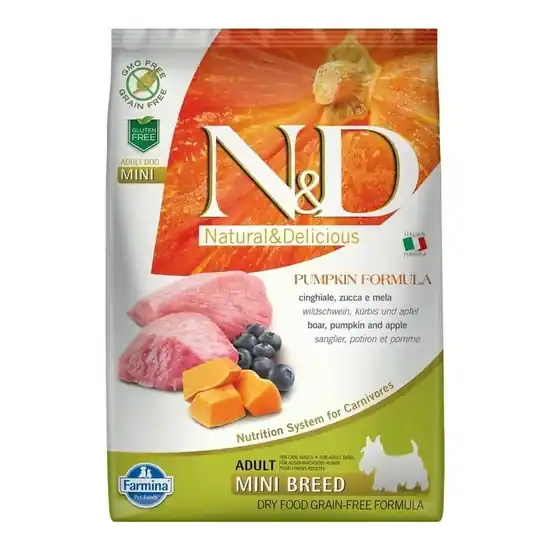 Olcsóbb N&D Dog Grain Free vaddisznó&alma sütőtökkel adult mini 7kg