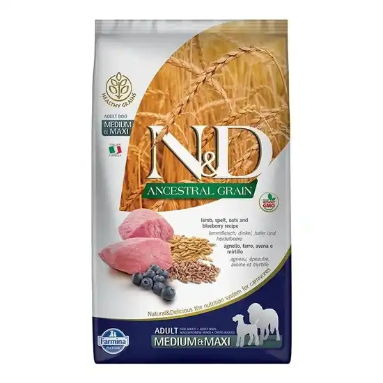Vásárlói kedvenc N&D Dog Ancestral Grain bárány,tönköly,zab&áfonya adult med&maxi 12kg