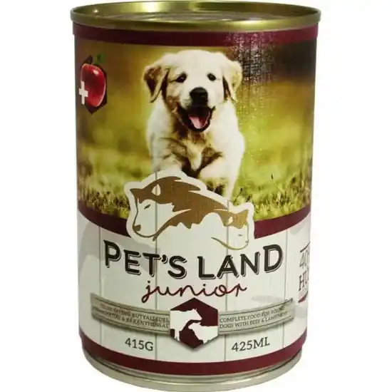 Pet s Land Dog Junior Konzerv Marhamáj-Bárányhús almával 415g Biztonságos fizetés