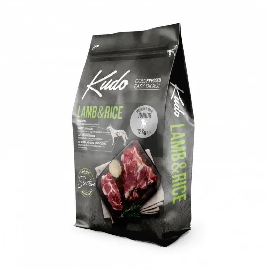 Legkelendőbb Kudo Low Grain Junior Lamb/Rice Medium/Maxi száraz kutyatáp bárány, rizs 12kg