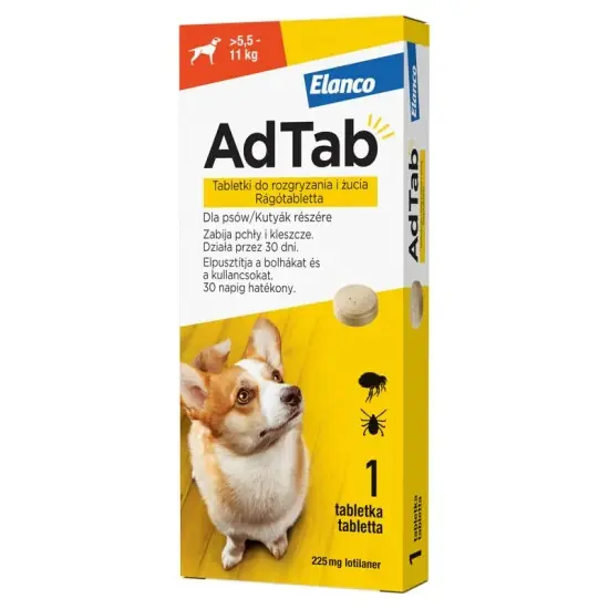 Végkiárusítás AdTab rágótabletta közepes testű kutyáknak (>5,5-11 kg) 225mg