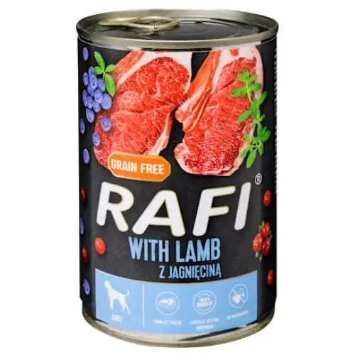 Rafi kutya pástétom bárány, vörös- és kék áfonyával konzerv Korlátozott ajánlat