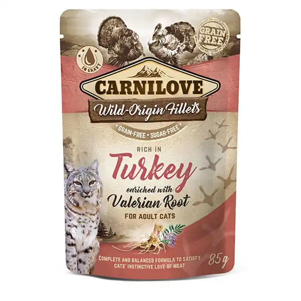 Akciós ár Carnilove Cat tasakos Turkey with Valerian – Pulyka macskagyökérrel mártásban