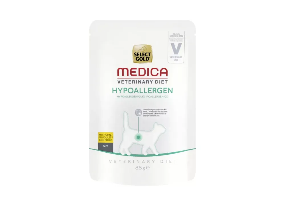 Szuper akció Select Gold Medica macska tasak hipoallergén csirke 24x85g