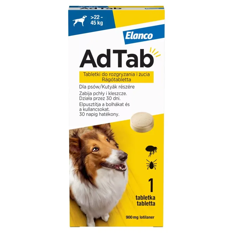 AdTab kullancs, bolha és tetvek elleni rágótabletta kutyák részére 900mg Vedd meg most