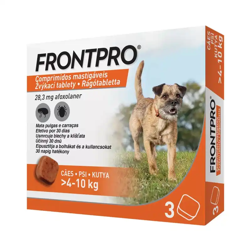 FRONTPRO® rágótabletta kutyáknak bolhák és kullancsok ellen (>4–10 kg) 3db Expressz kézbesítés