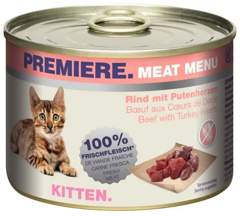 Olcsóbb Premiere Meat Menu macska konzerv kitten marha&pulykaszív 6x200g