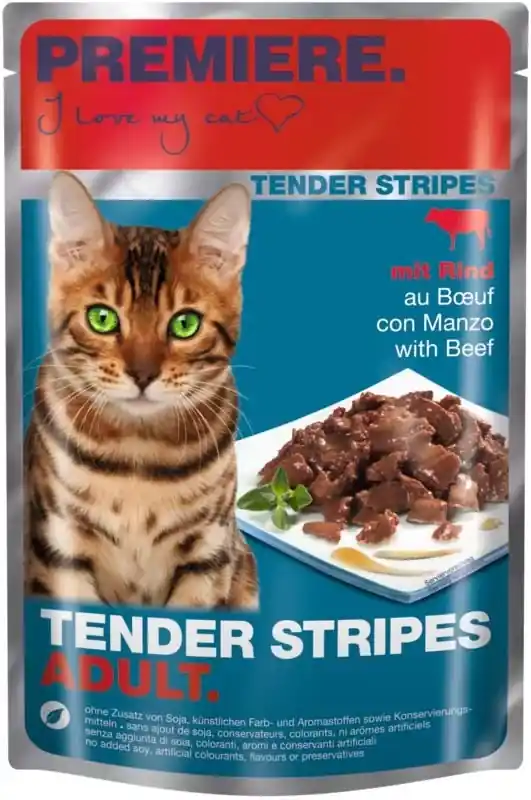 Outlet Premiere Tender Stripes macska tasak adult marha 28x85g