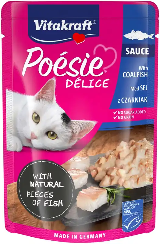 Biztonságos fizetés Vitakraft Poésie macska tasak adult fekete tőkehal szószban 23x85g