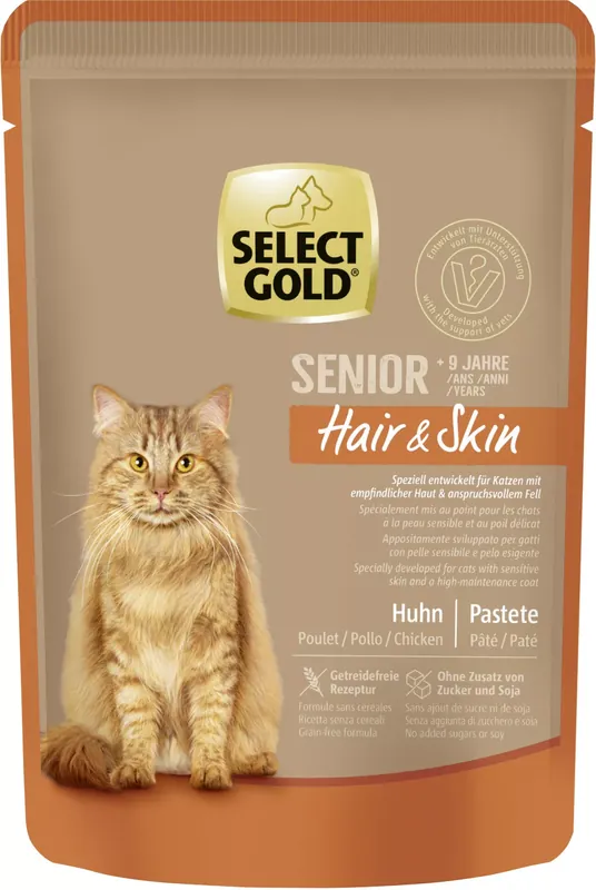 Vásárlói kedvenc Select Gold Hair&Skin macska tasak senior csirke 12x85g