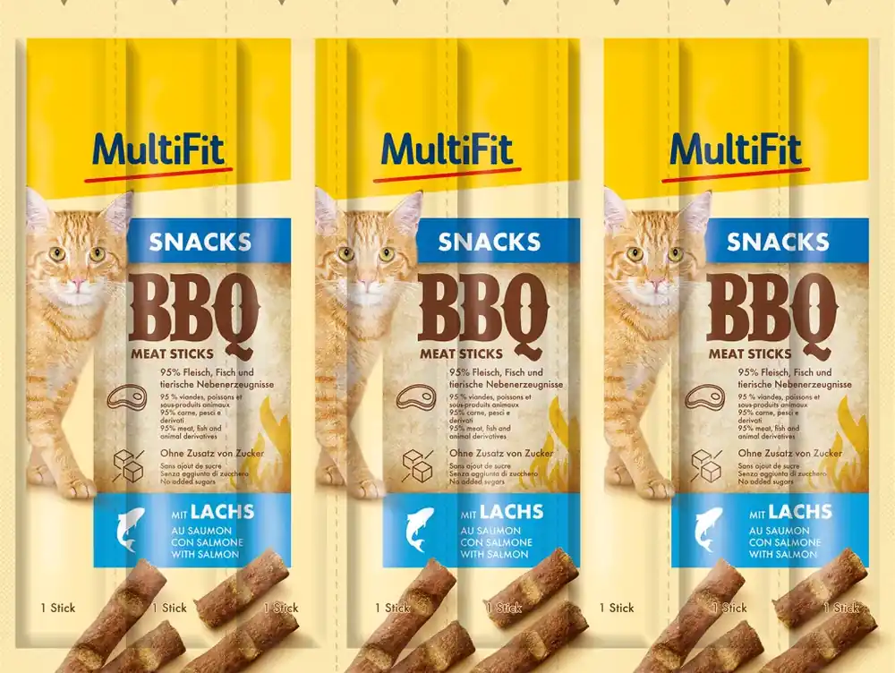 MultiFit BBQ Meat Sticks macska jutalomfalat lazac 40g 8db Végkiárusítás