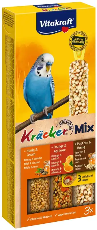 Vitakraft Kräcker Trio-Mix hullámos papagájnak méz&narancs&popcorn 80g 3db Ne maradj le