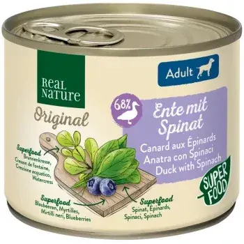 Real Nature Original kutya konzerv adult kacsa&spenót 6x200g Biztonságos vásárlás