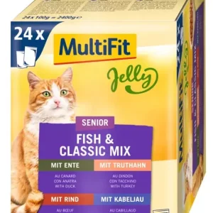 Biztonságos vásárlás MultiFit Jelly macska tasak MP senior hal&hús mix 24x100g