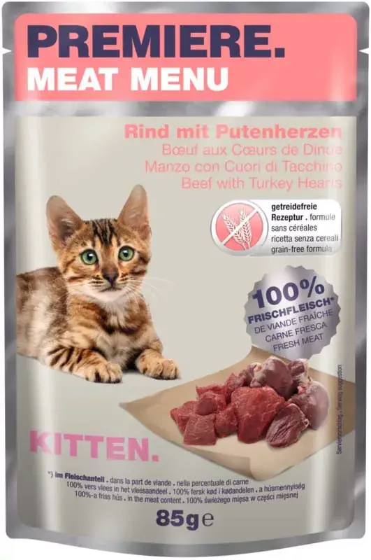 Szezonális akció Premiere Meat Menu macska tasak kitten marha&pulyka 12x85g