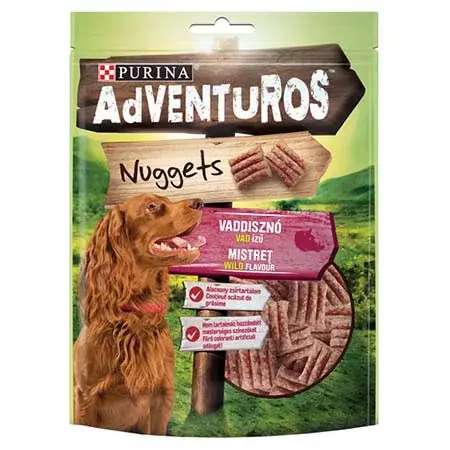 Gyors kiszállítás Adventuros Nuggets kutya jutalomfalat vaddisznó 90g