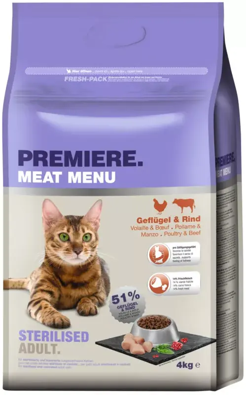 Végkiárusítás Premiere száraz macskaeledel sterilised szárnyas 4kg