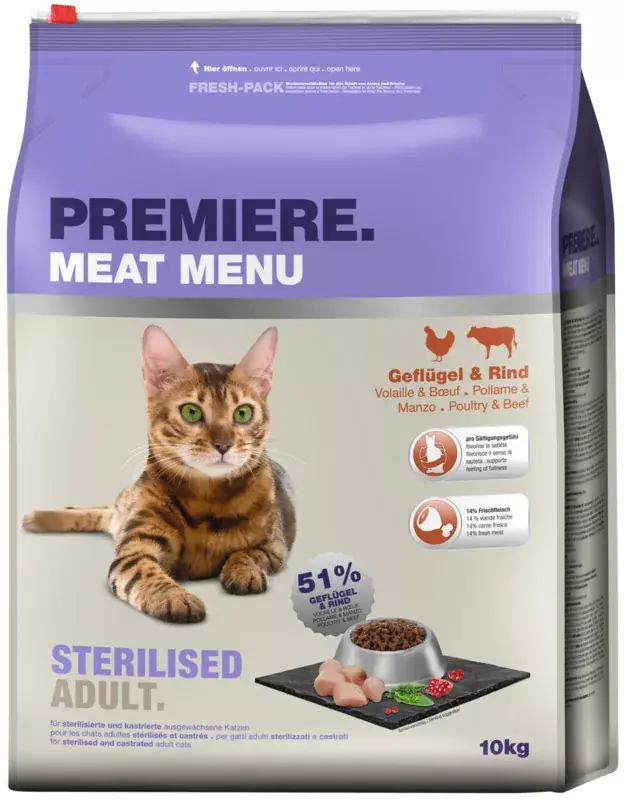 Premiere száraz macskaeledel sterilised szárnyas 10kg Olcsó