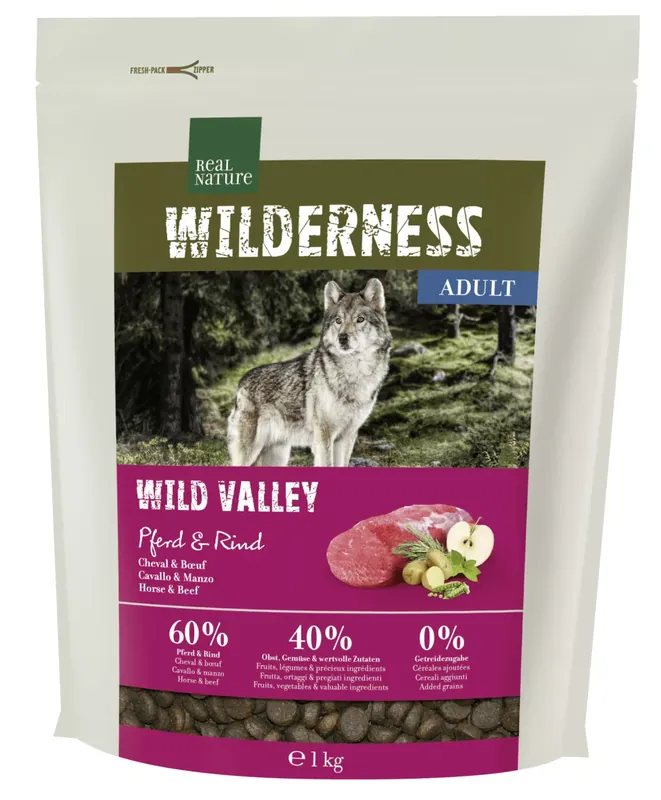Árengedmény Real Nature Wilderness száraz kutyaeledel adult ló&marha 1kg