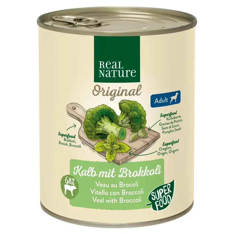 Real Nature Original kutya konzerv adult borjú&brokkoli 6x800g Kiárusítás