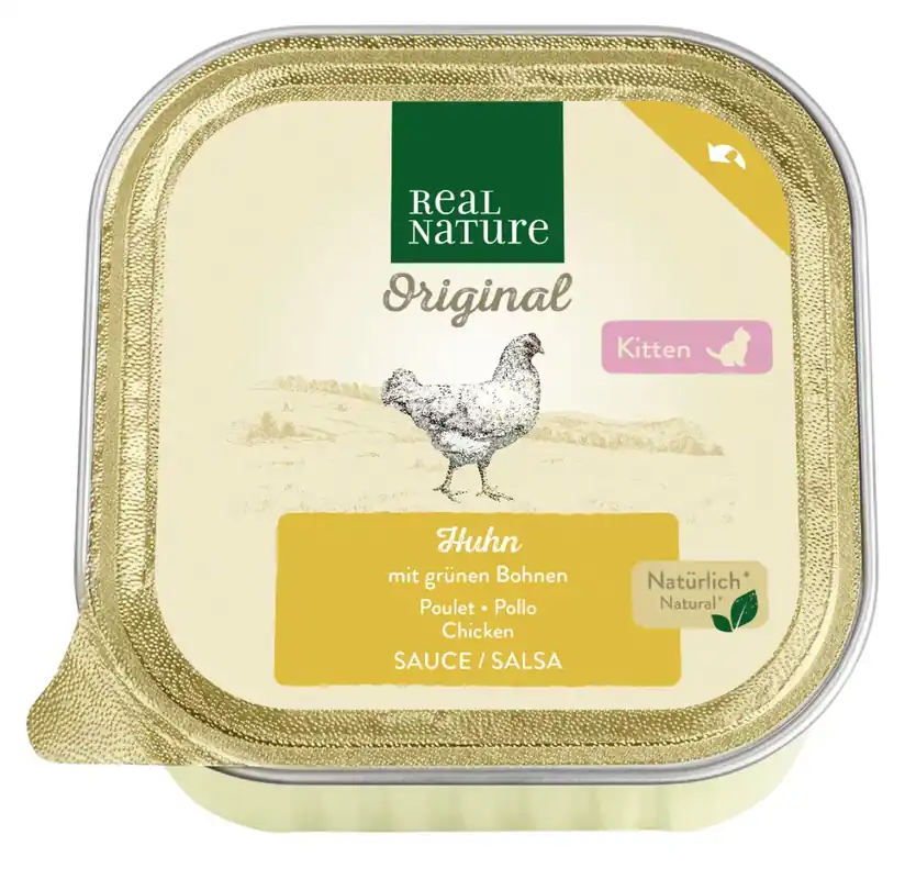 Kiárusítás Real Nature Original macska tálka kitten csirke&zöldbab 16x100g