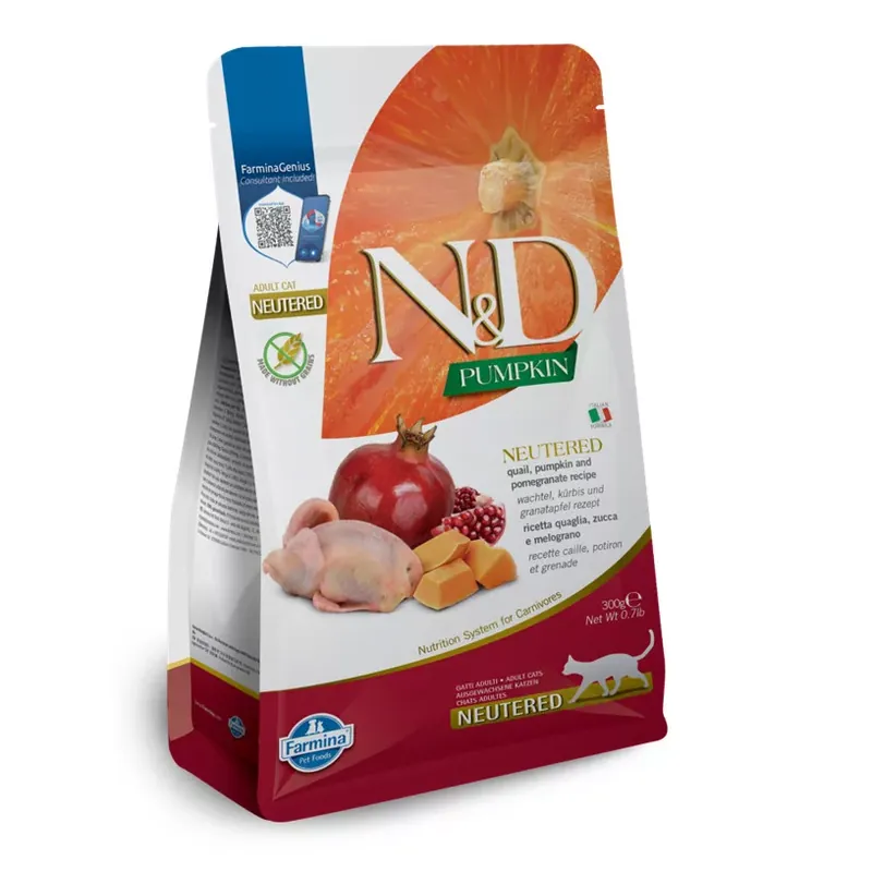 N&D Pumpkin Fürj & Gránátalma Ivartalanított Száraz Macsakeledel 300g Olcsóbb