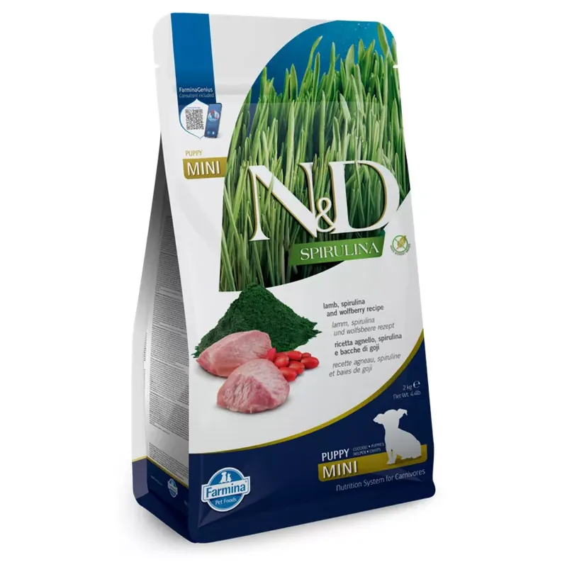 Végkiárusítás N&D Spirulina bárány&goji-bogyó puppy mini száraz kutyaeledel 2kg