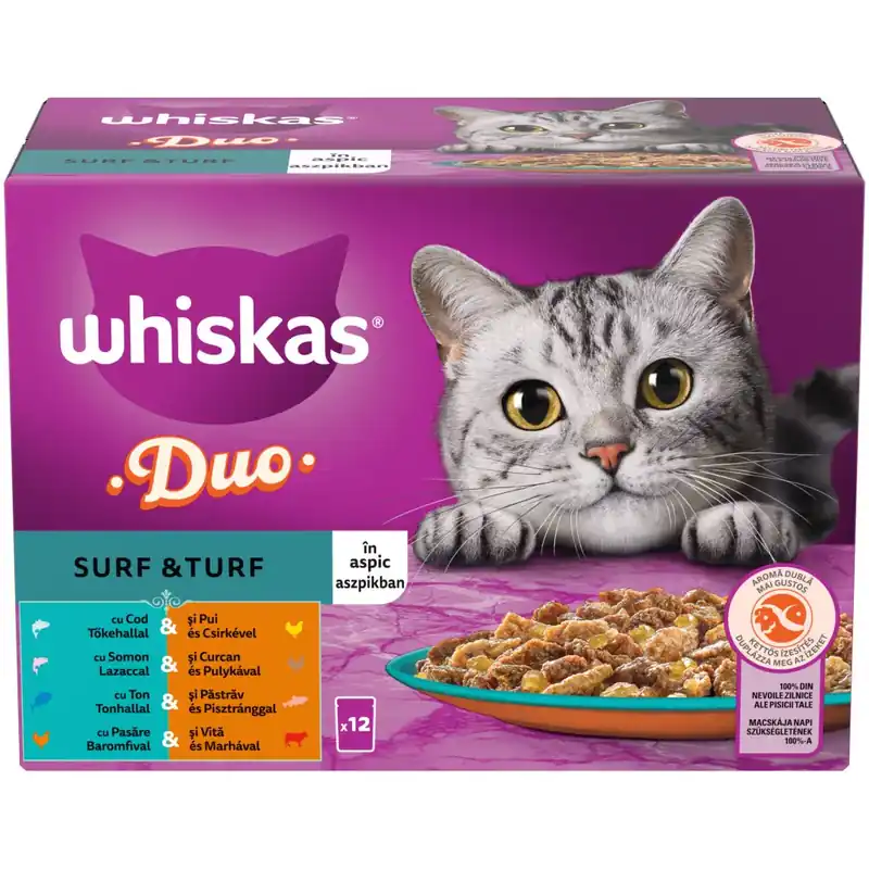Exkluzív ajánlat Whiskas macska tasak DUO MP halas&húsos válogatás 12x85g