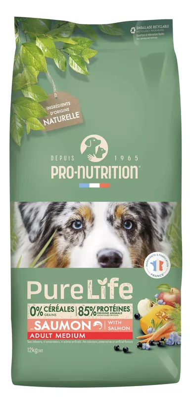 Azonnal elérhető Pro-Nutrition PureLife medium adult száraz kutyaeledel lazac 12kg