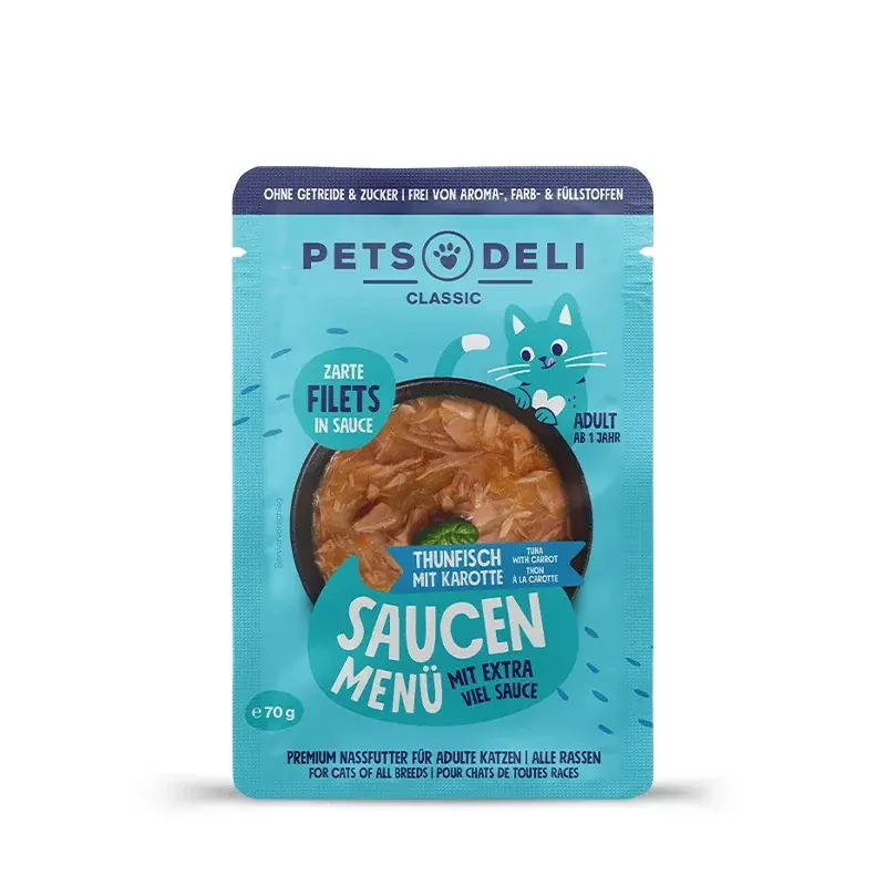 Pets Deli mártásos menü tasak macskáknak tonhal&sárgarépa 12x70g Legkelendőbb