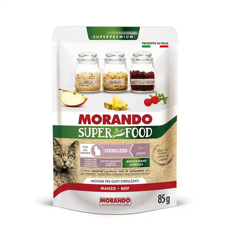 Csak ma Morando Super Pet Food nedves macskaeledel tasak adult steril marha mousse 24x85g