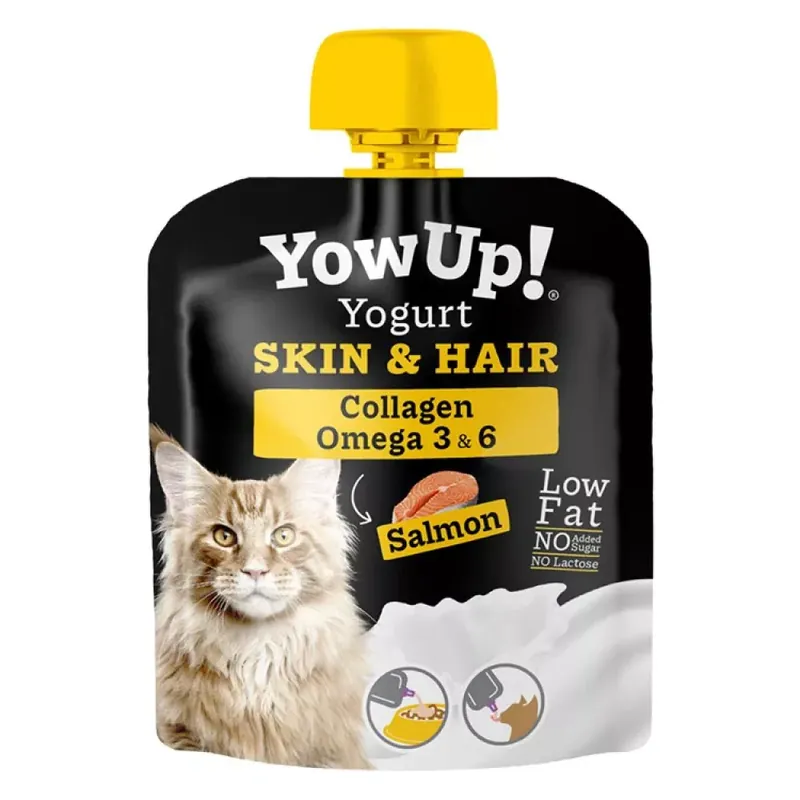 YowUp joghurt Hair&Skin ápoló prebiotikus joghurt nedves macskaeledel lazac 85g Végkiárusítás