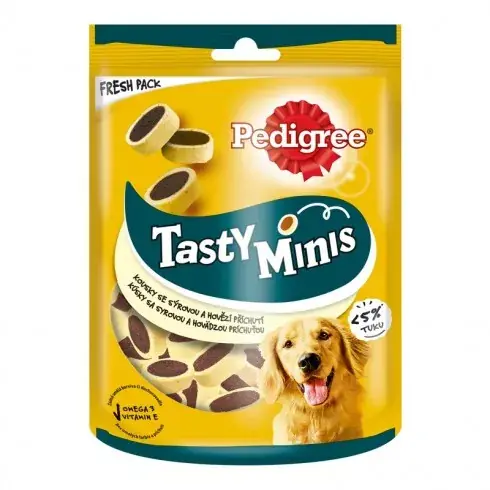 Pedigree Tasty Minis marha és sajt ízesítésű kiegészítő állateledel felnőtt kutyák számára 140 g Biztonságos fizetés