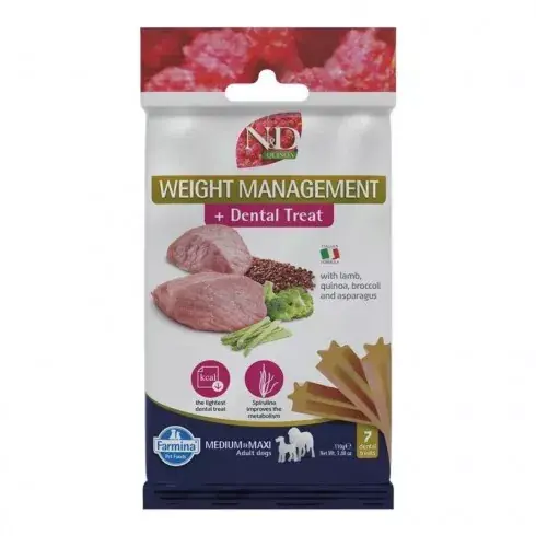 N&D Quinoa Dog Jutalomfalat Dental Weight Man. Lamb Adult Med&Max 100g Expressz kézbesítés