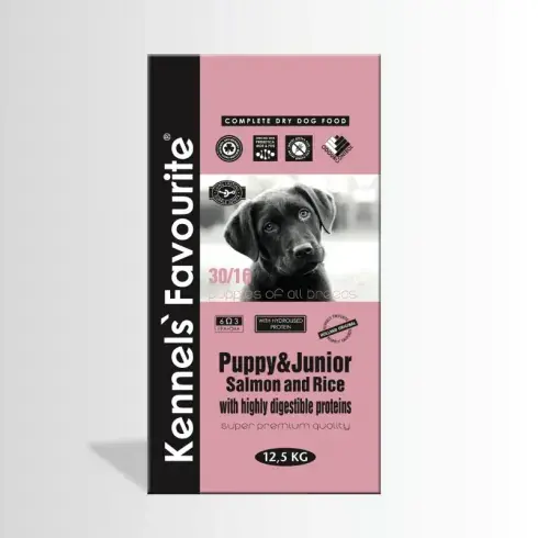 Kedvezményes ár Kennels Favorite Puppy & Junior Salmon & Rice száraz kutyatáp 12,5kg