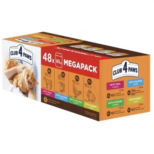 Vedd meg online Club 4 Paws Premium Alutasakos Macskaeledel Multipack 48*85g