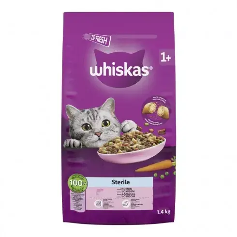 Utolsó esély Whiskas Sterile teljes értékű szárazeledel felnőtt macskák számára lazaccal 1,4 kg