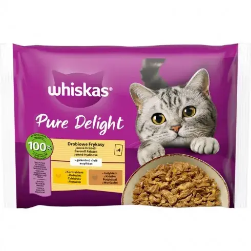 Whiskas Pure Delight teljes értékű nedves eledel felnőtt macskáknak 4 x 85 g (340 g) Expressz kézbesítés