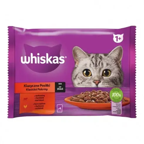 Whiskas 1+ Klasszikus Ételek teljes értékű nedves eledel felnőtt macskáknak 4 x 85 g (340 g) Expressz kézbesítés