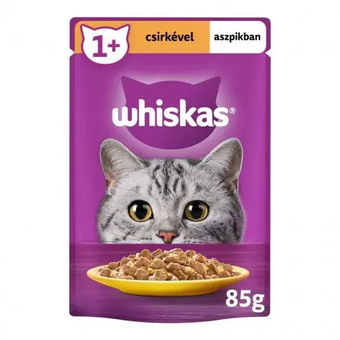 Újdonság Whiskas 1+ teljes értékű nedves eledel felnőtt macskáknak csirkével aszpikban 85 g