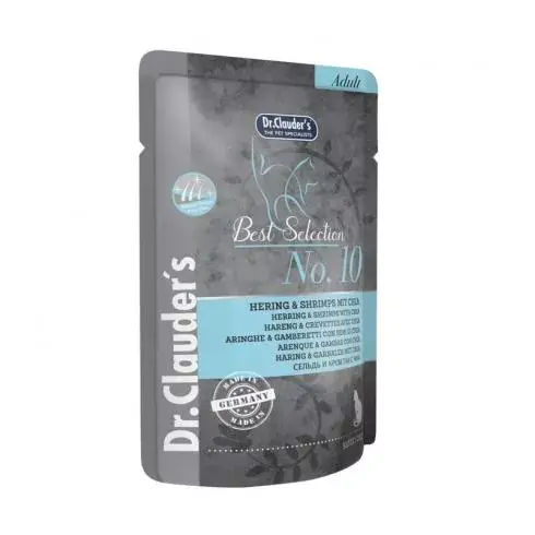 Nézd meg most Dr.Clauders Cat Best Selection No10 Alutasak Hering & garnéla chia maggal 85g