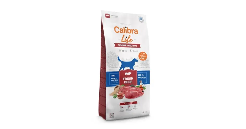 Legkelendőbb Calibra Dog Life Senior Medium Breed Fresh Beef kutyatáp 12 kg + Calibra Joy Dog Classic Lamb Strips 80g