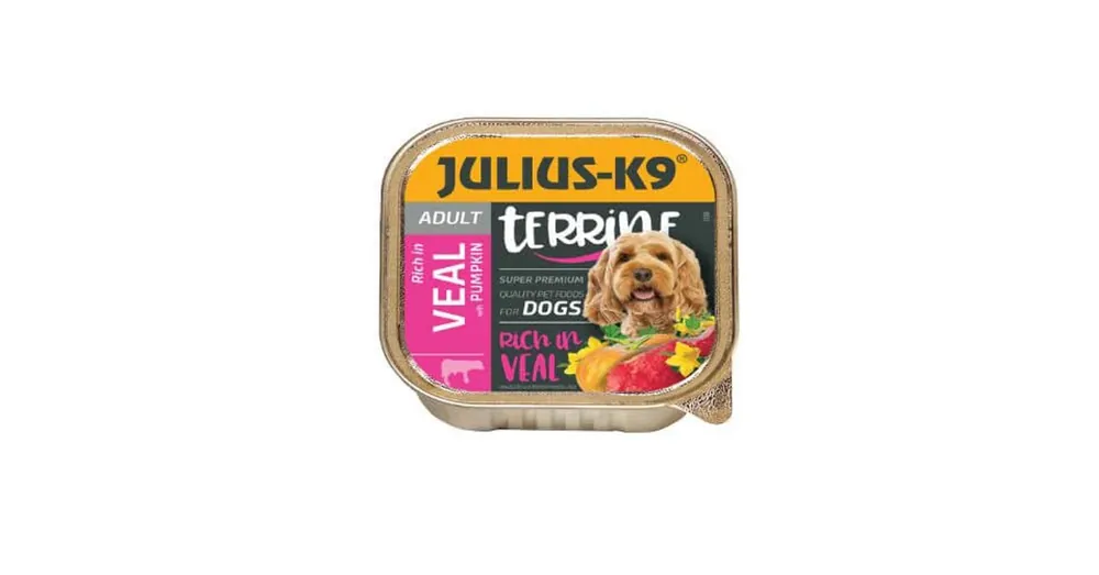 Biztonságos fizetés Julius-K9 Dog Terrine Adult Veal&Pumpkin - nedveseledel (borjú,sütőtök) 150g