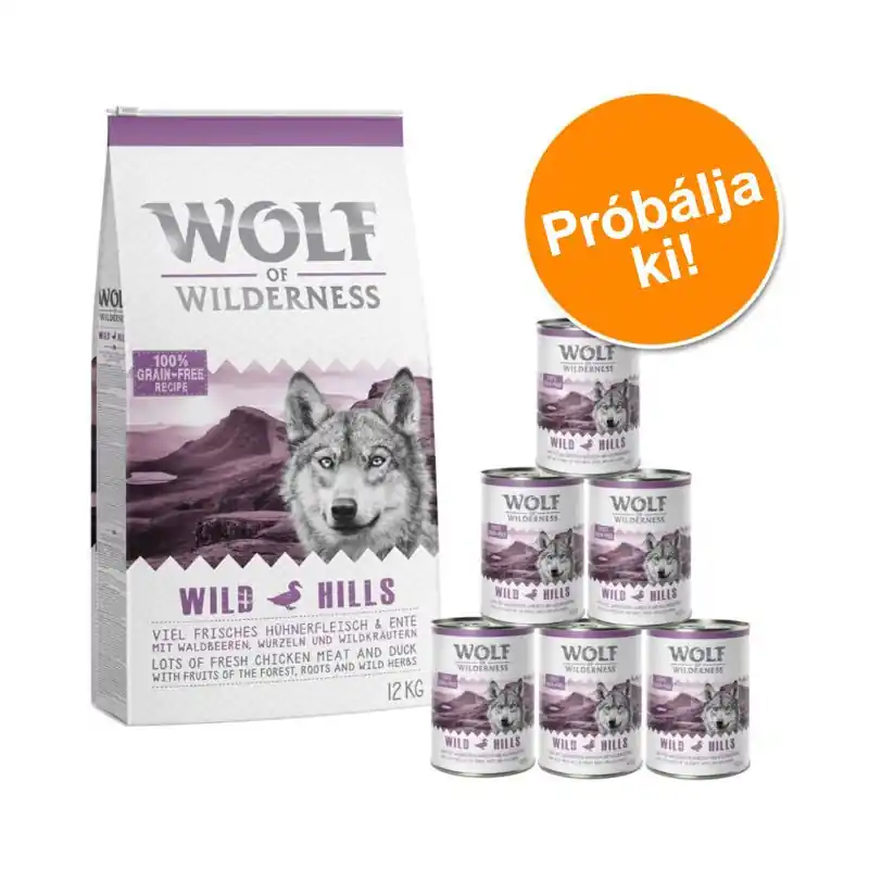 Azonnal elérhető Wolf of Wilderness 12 kg száraztáp + 6 x 400 g nedvestáp