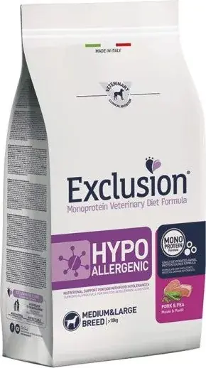 Korlátozott ajánlat Exclusion Hypoallergenic Pork & Pea Medium & Large Breed kutya gyógytáp 2 kg