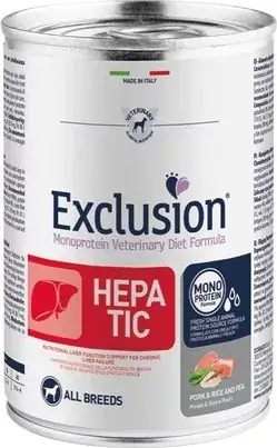 Exclusion Hepatic Pork & Rice & Pea Canned kutya gyógytáp 400 g Biztonságos fizetés