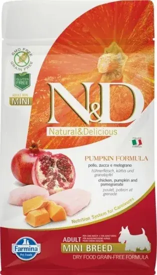 N&D Dog Grain Free csirke & gránátalma sütőtökkel adult mini 800 g Prémium