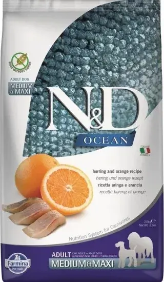 Azonnali szállítás N&D Dog Ocean hering & narancs adult medium & maxi 2,5 kg
