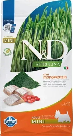 Legnépszerűbb N&D Spirulina Dog hering adult mini 2 kg