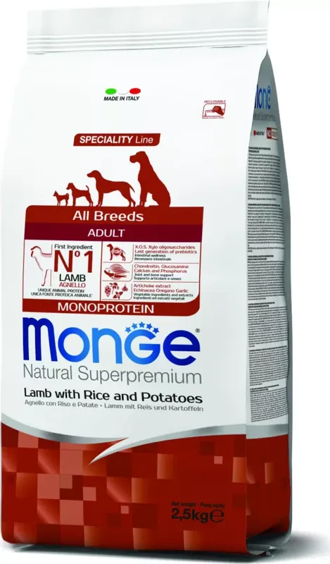 Korlátozott ajánlat Monge Dog Speciality Line All Breeds Bárány, rizs & burgonya - Adult 2,5 kg